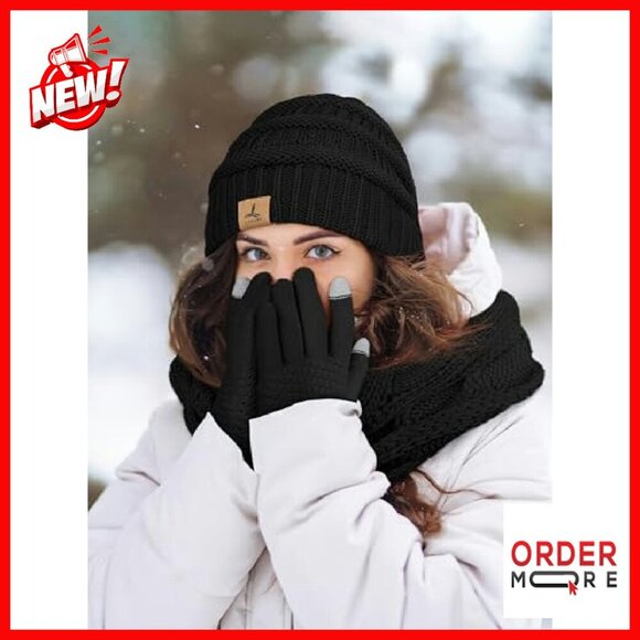 Warm Fleece Knit Beanie Scarf Gloves Set Touch Screen Winter Accessories main image 4